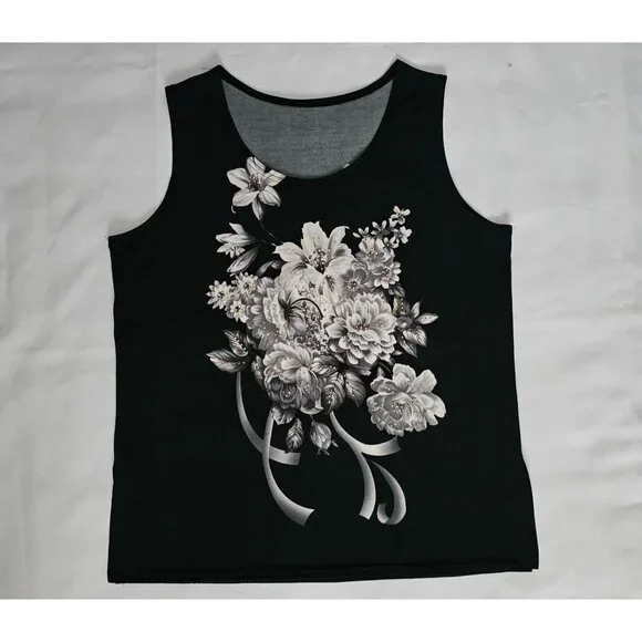 ModeLia Women's Floral Print Kimono W/ Inner Sleeveless Blouse Black Size Medium - Picture 9 of 16